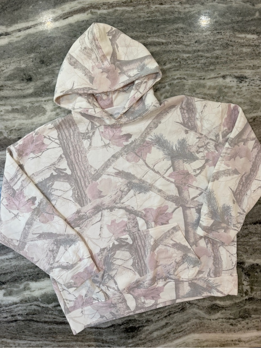 Hollister Light Pink & White Camouflage Leaf Hoodie
